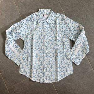 Boys Button Down Anchor Print Long Sleeve Shirt